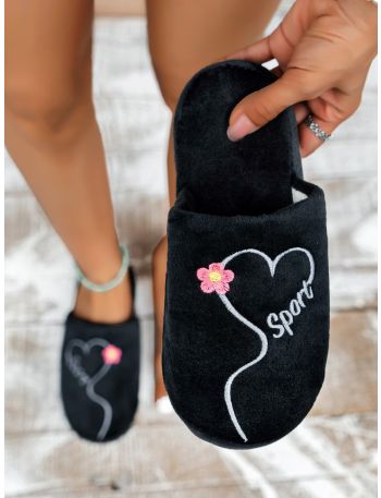 Floral & Letter Embroidered Fuzzy Bedroom Slippers