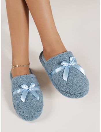 Bow Decor Fuzzy Bedroom Slippers