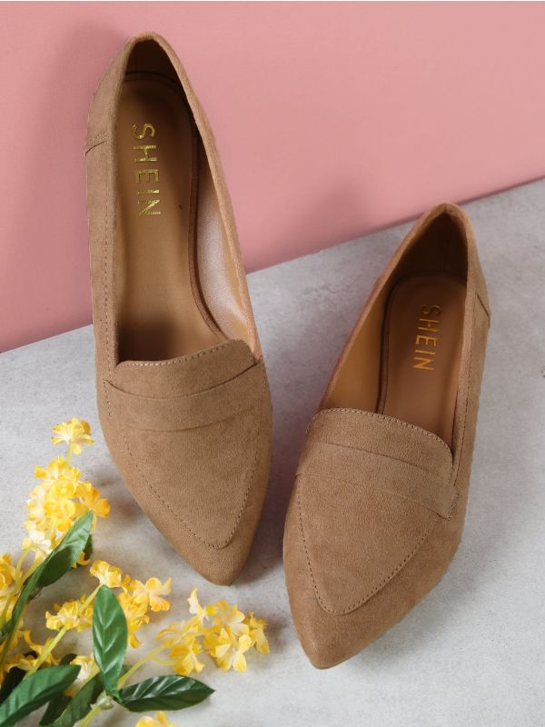 Vegan Suede Pointy Toe Flat Loafer Shoes