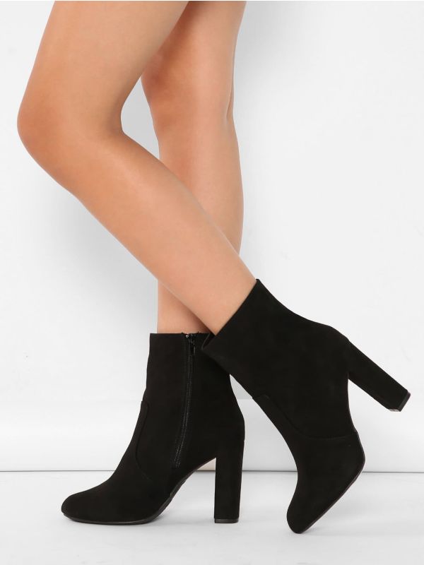 Faux Suede Chunky Heel Booties