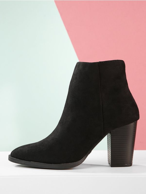 Chunky Stacked Heel Pointed Ankle Booties