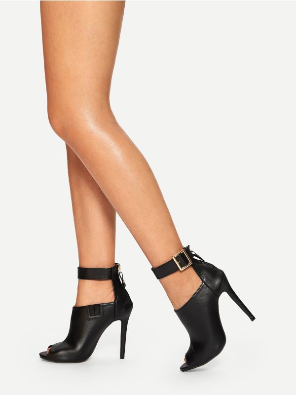 Solid Ankle Strap Stiletto Heeled Boots