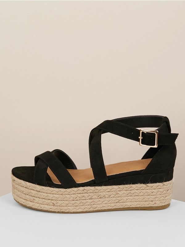 Cross Over Buckle Ankle Strap Jute Wrapped Sandals