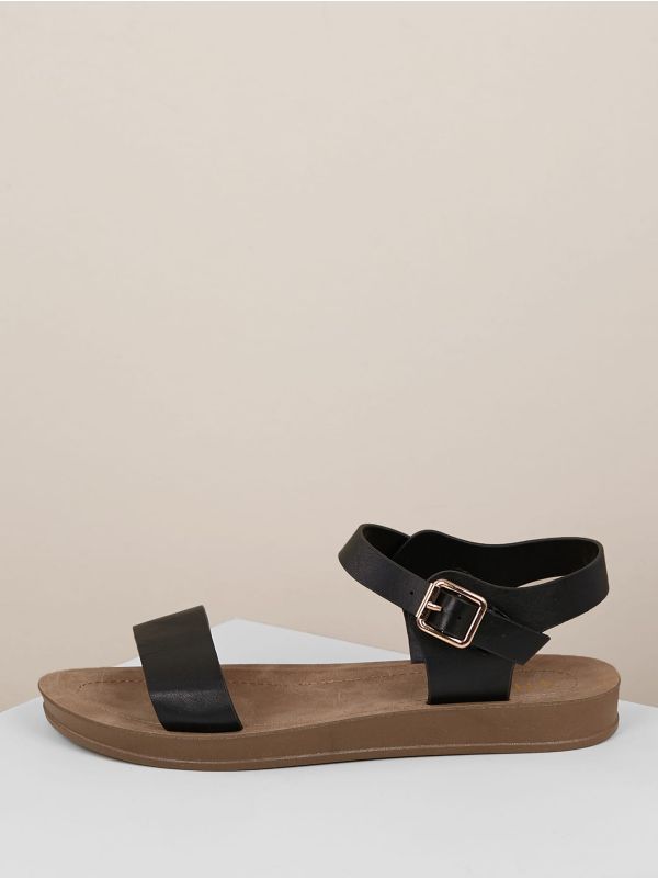 Buckled Ankle Strap Solid Band Sandals