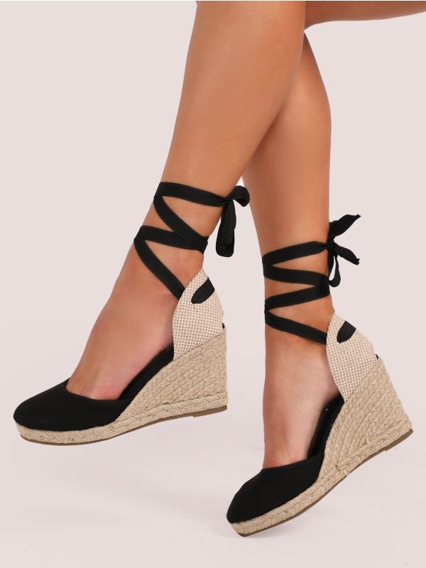 Ankle Wrap Closed Toe Espadrille Wedges