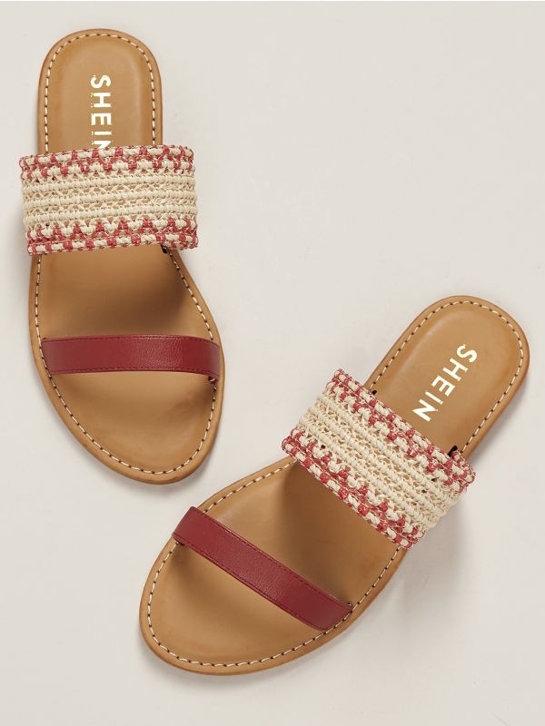 Intertwined Dual Bands Slide On Flat Sandals