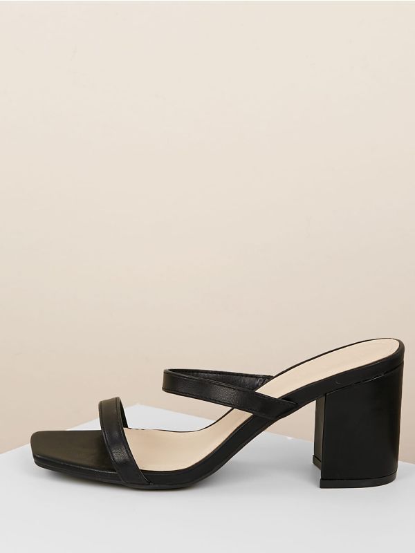 Square Sole Double Strap Chunky Heel Sandals