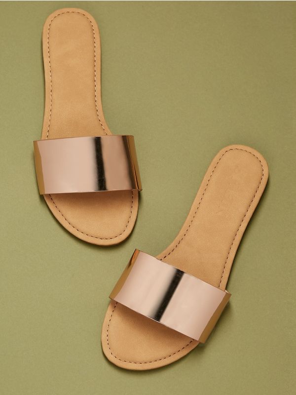 Open Toe Single Band Flat Slide Sandals
