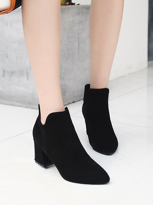 Side Zip Point Toe Chunky Boots