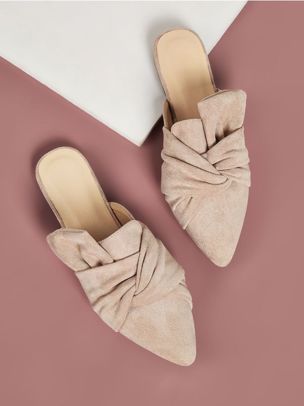 Point Toe Ruched Flat Mules