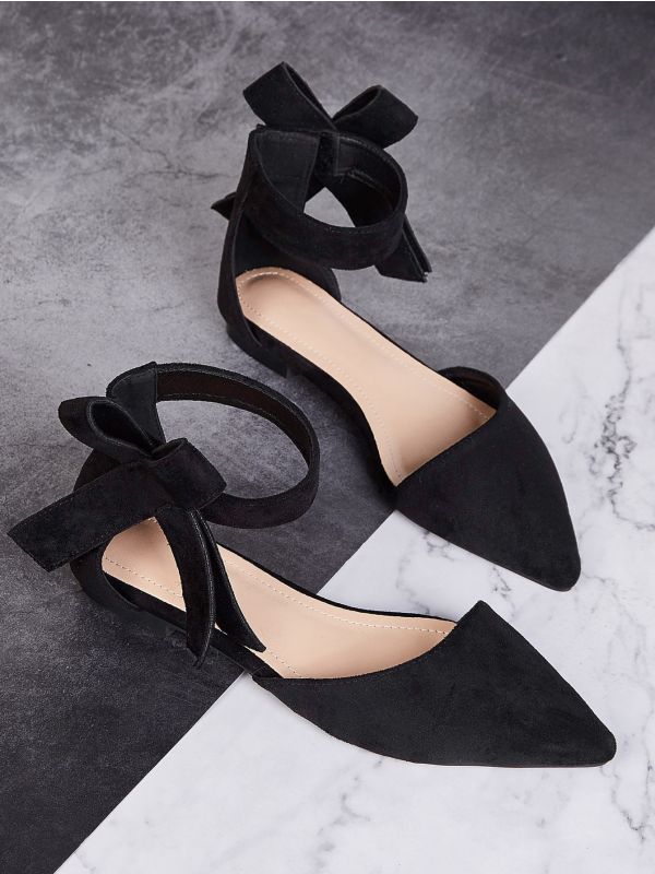 Bow Decor Point Toe Suede Flats