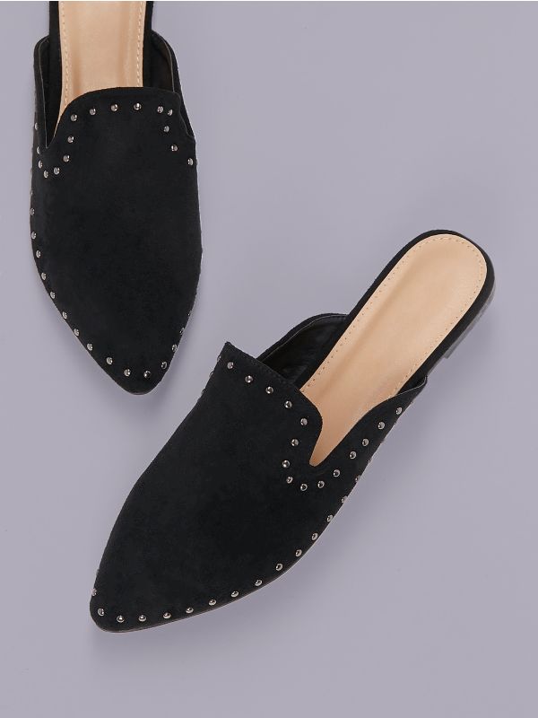 Stud Detail Pointed Toe Flat Mules