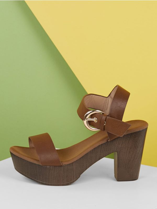 Ankle Strap Wood Detail Platform Sandals