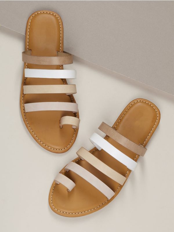 Toe Ring Strappy Flat Slide On Sandals