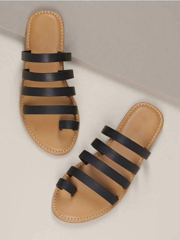 Toe Ring Strappy Flat Slide On Sandals
