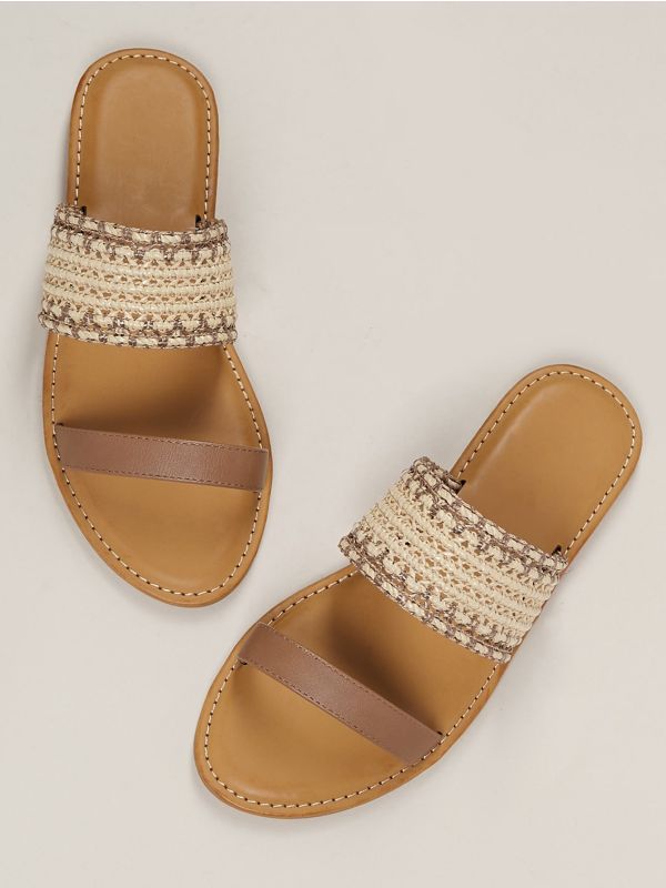 Intertwined Dual Bands Slide On Flat Sandals