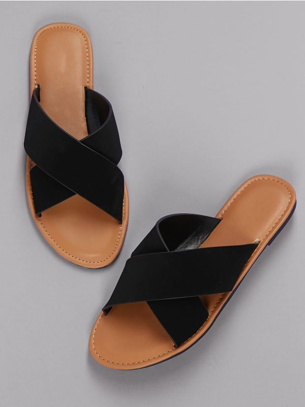 Open Toe Cross Band Slide Sandals