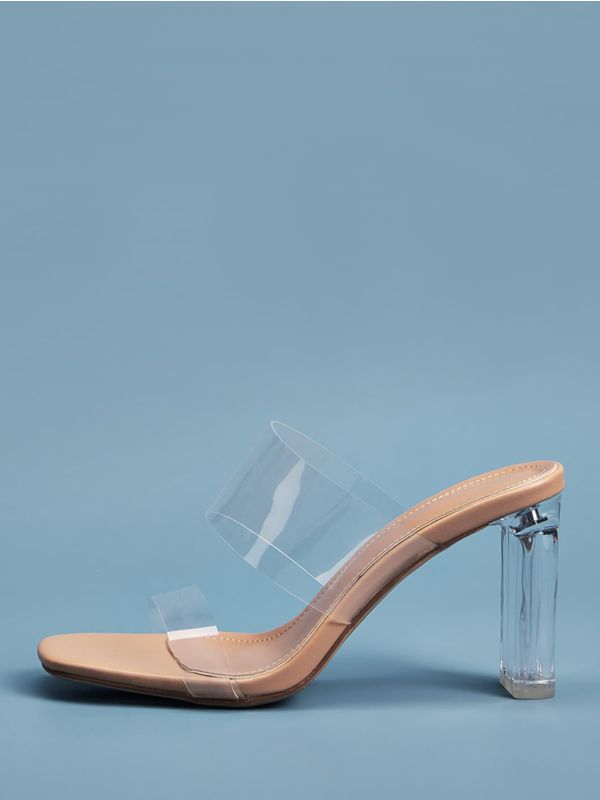 Transparent Strap Chunky Heeled Mules