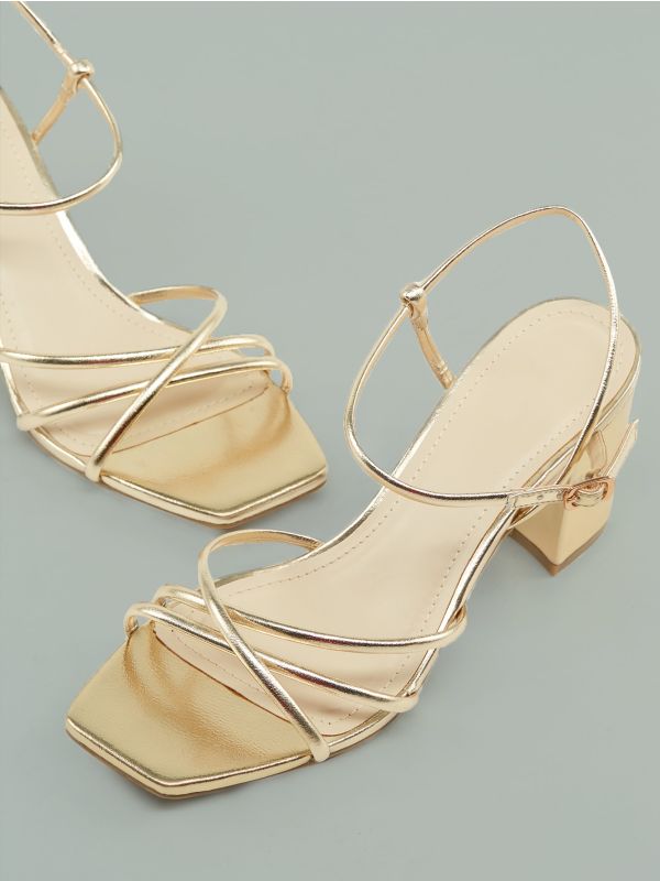 Square Toe Strappy Slingback Chunky Heel Sandals