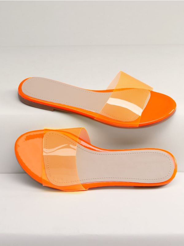 Clear Open Toe Band Flat Slide Sandals