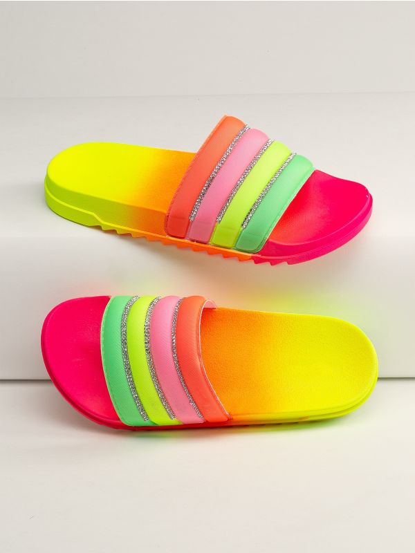 Crystal Stripe Open Toe Footbed Slide Sandals