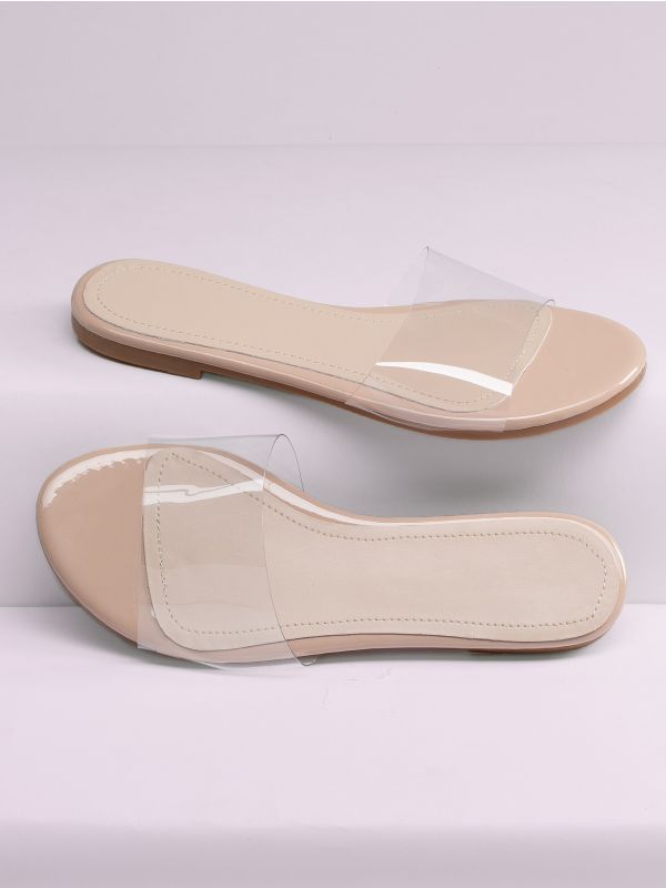 Clear Open Toe Band Flat Slide Sandals