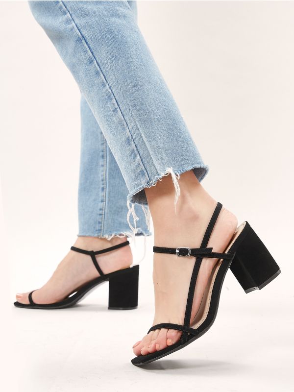 Square Toe Ankle Strap Chunky Heel Sandals