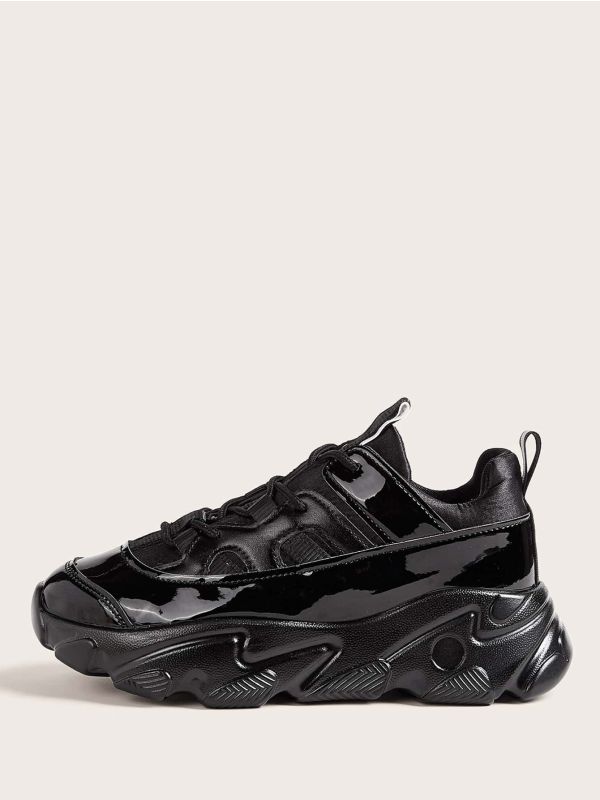 Lace-up Front Patent Chunky Sneakers