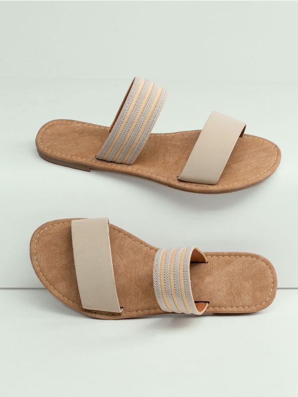 Double Stripe Band Flat Slide Sandals