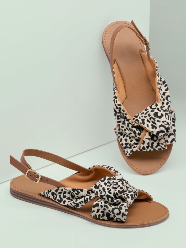 Leopard Knot Open Toe Slingback Sandals