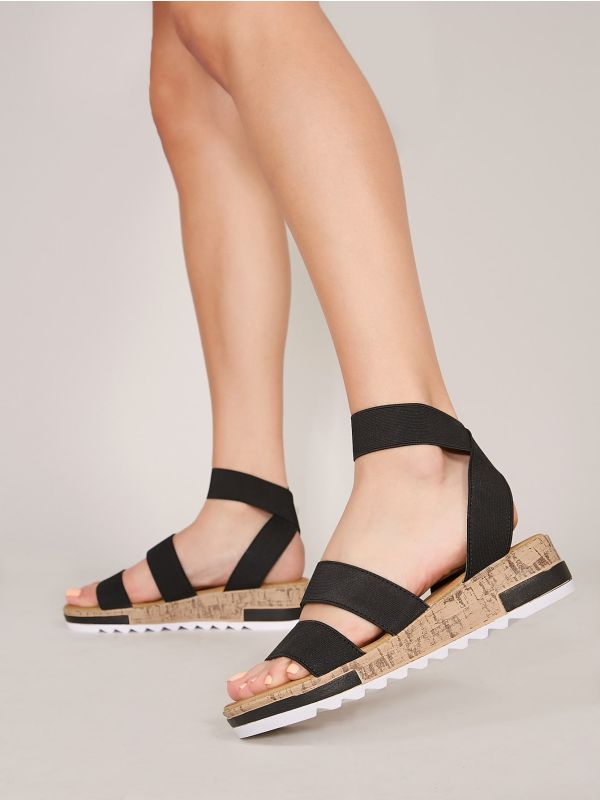 Elastic Strap Open Toe Flatform Sandals
