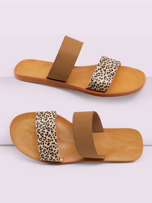 Cheetah Twin Band Open Toe Slide Sandals