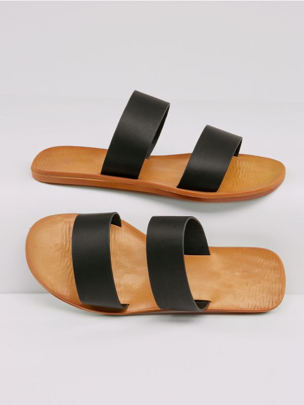 Open Toe Double Band Flat Slide Sandals