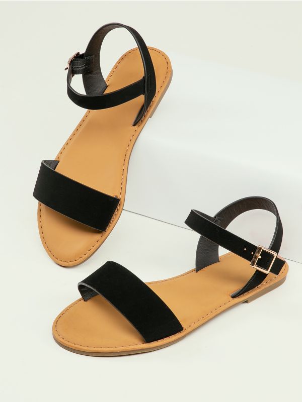 Open Toe Buckled Ankle Flat Sandals