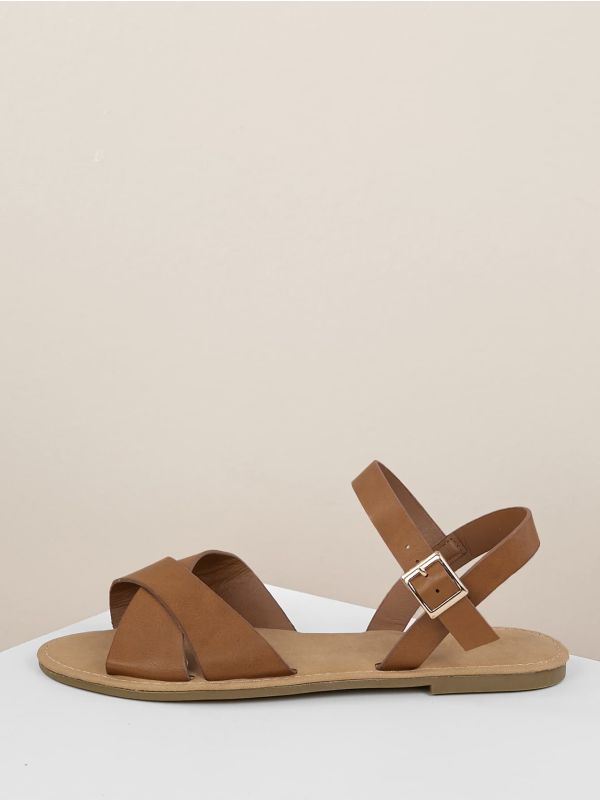 Solid Wrap Bands Side Buckle Flat Sandals