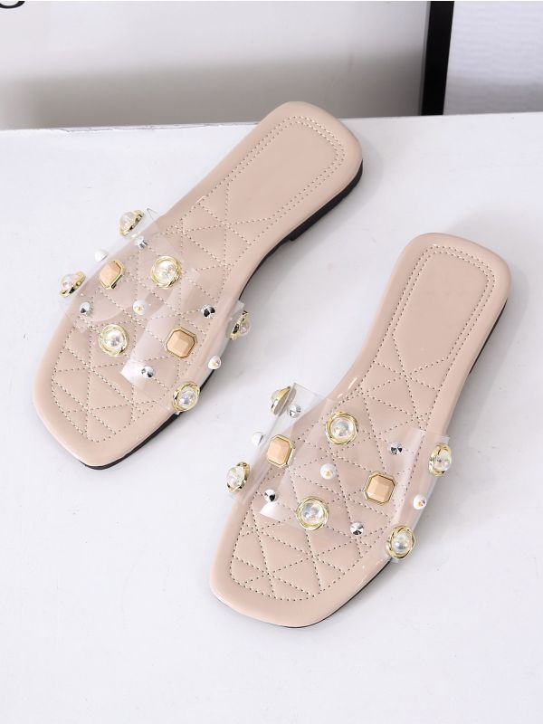 Clear Faux Pearl Studded Sliders