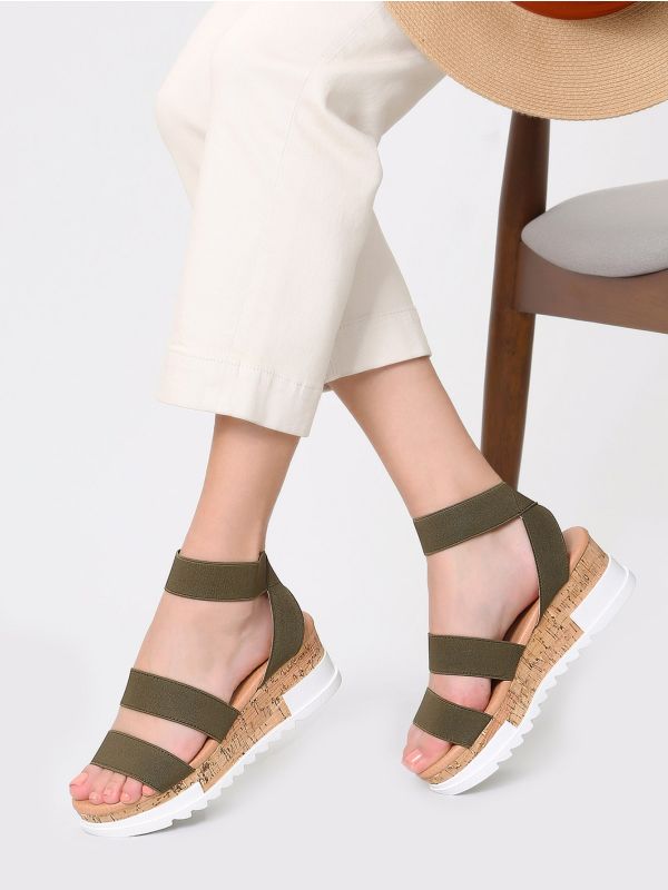 Stretchy Strappy Open Toe Platform Sandals