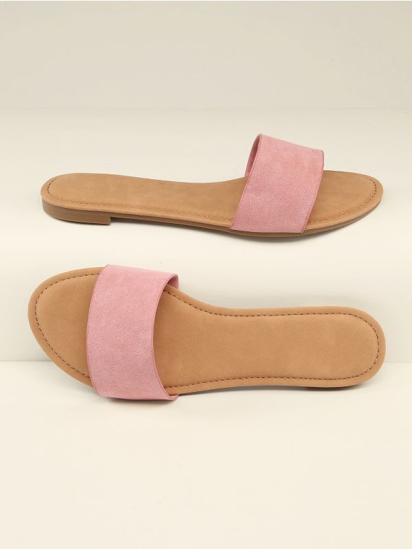 Open Toe Wide Band Flat Slide Sandals