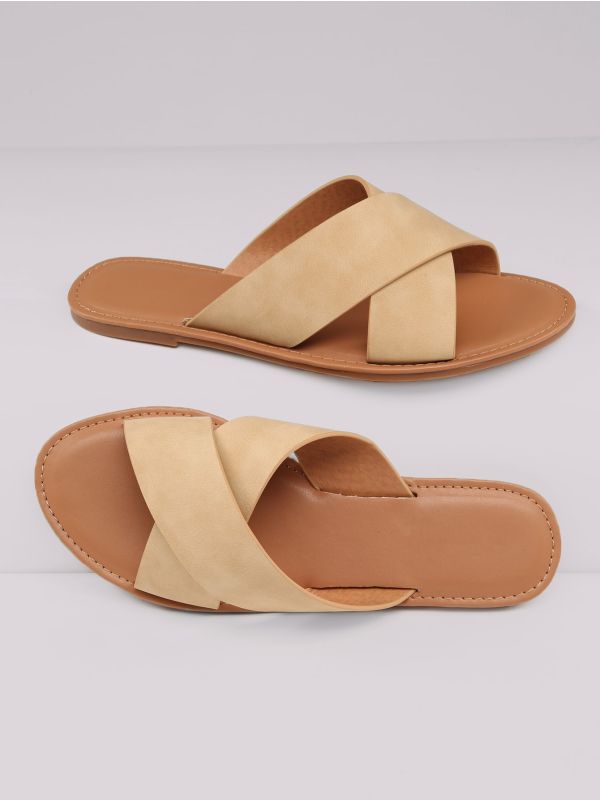 Overlap Open Toe Flat Slide Sandals