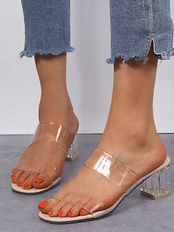 Two Part Clear Strap Chunky Heels