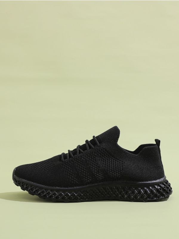 Minimalist Lace-up Front Knit Slip On Sneakers