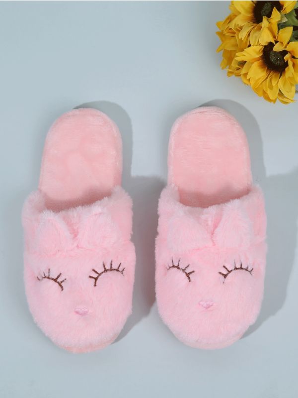 Round Toe Cartoon Graphic Fluffy Slippers