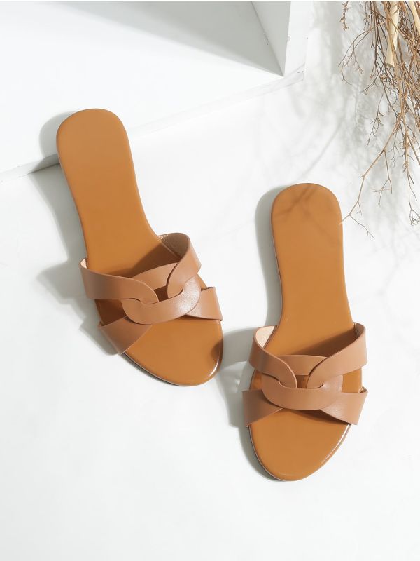 Open Toe Cross Strap Slide Sandals