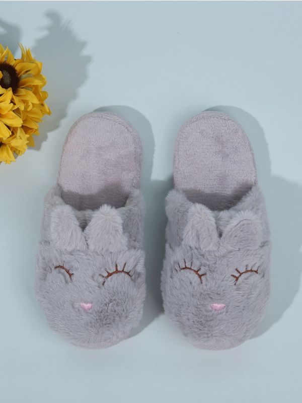 Round Toe Cartoon Graphic Fluffy Slippers