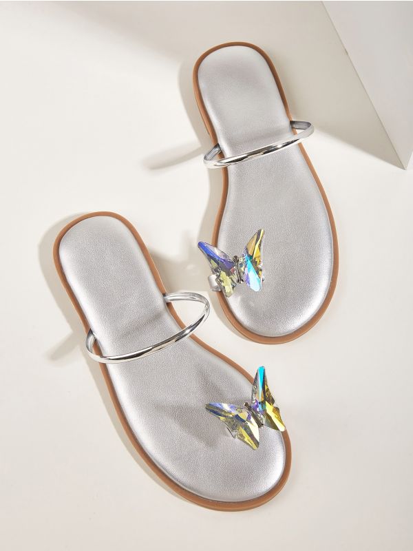 Butterfly Decor Toe Loop Slide Sandals
