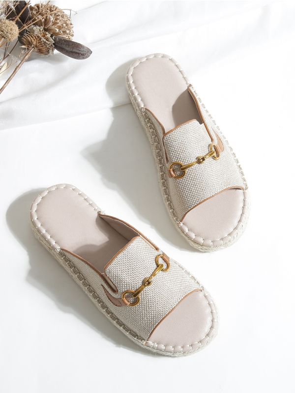 Metal Decor Linen Slide Sandals
