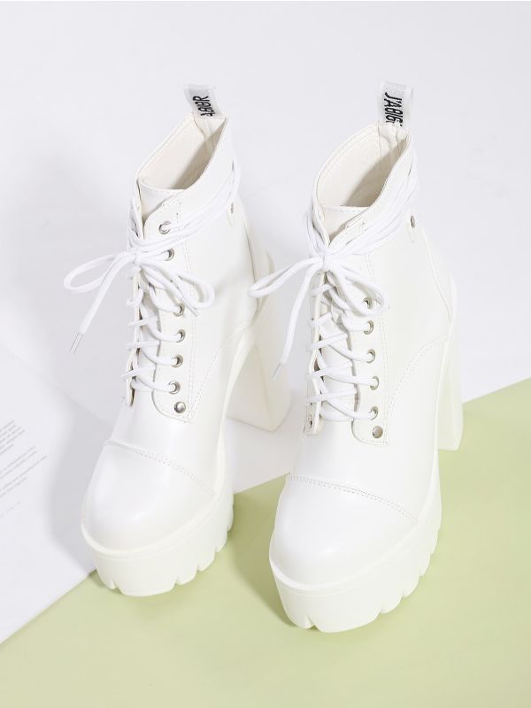 Lace-up Front Platform Chunky Heeled Boots