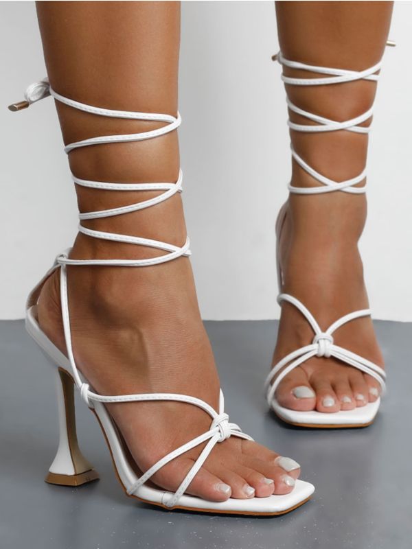 Tie Leg Design Pyramid Heeled Strappy Sandals