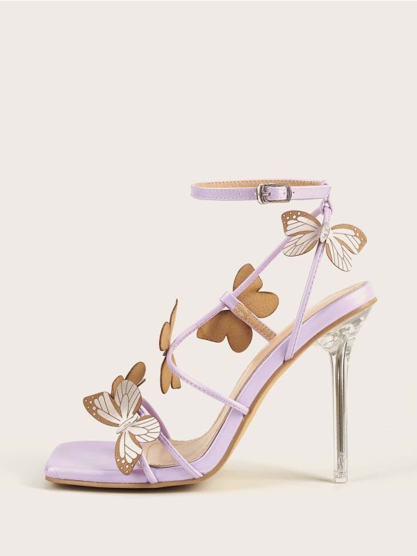Butterfly Applique Stiletto Heeled Sandals