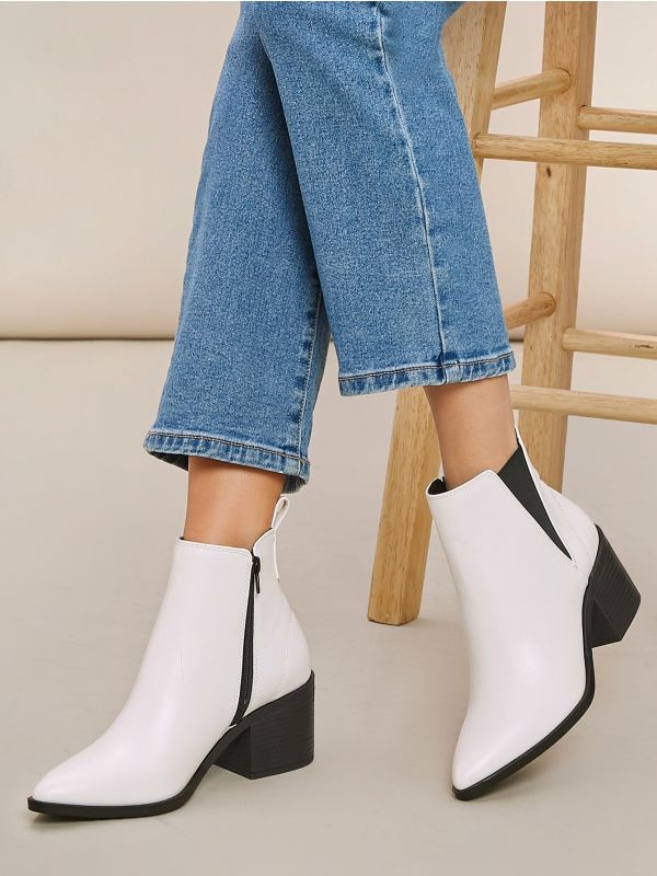 Faux Leather Block Heel Chelsea Boots